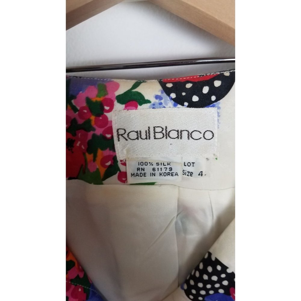 Vtg. Raul Blanco Sz. 4 100% Silk 2 Piece Floral/Polka Dot Set Exaggerated Sleeve - Picture 3 of 12